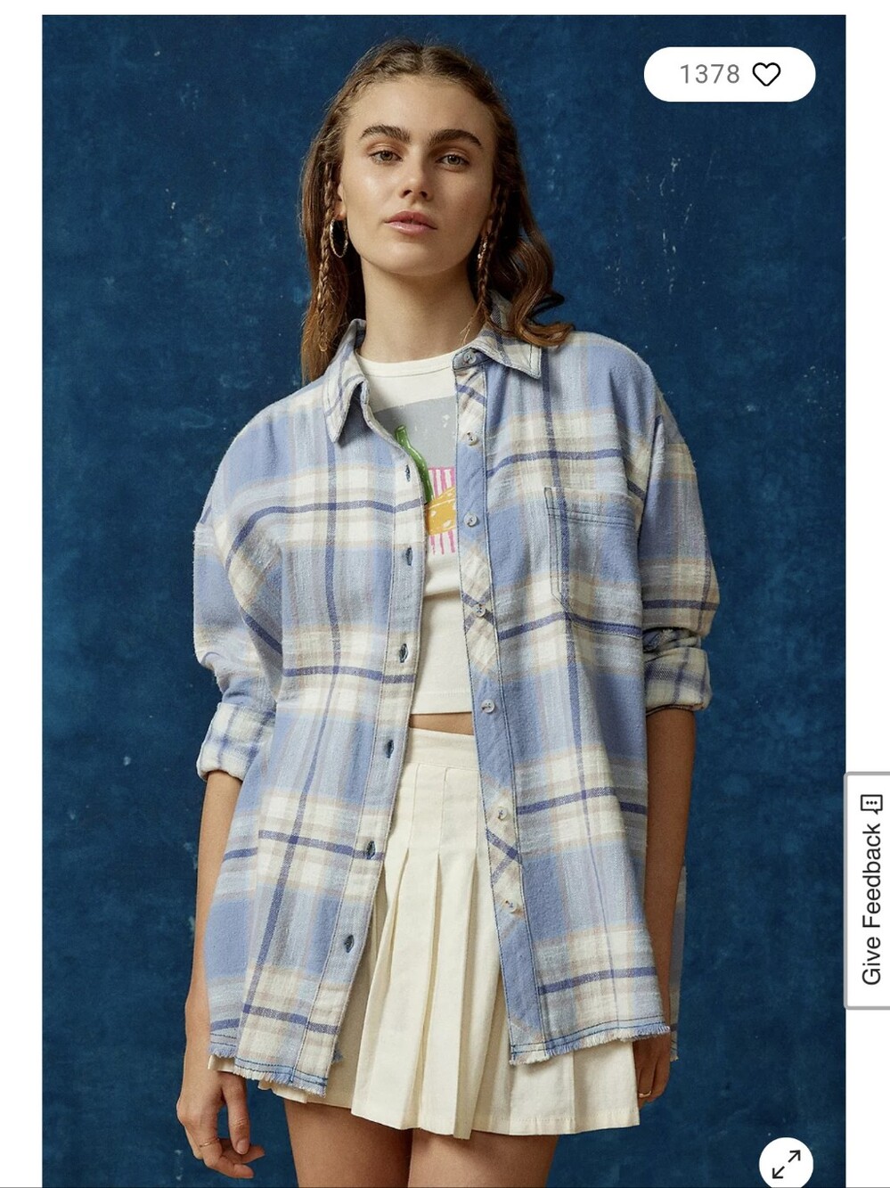 BDG Light Blue (Periwinkle) & Cream Plaid Oversized Flannel Shirt